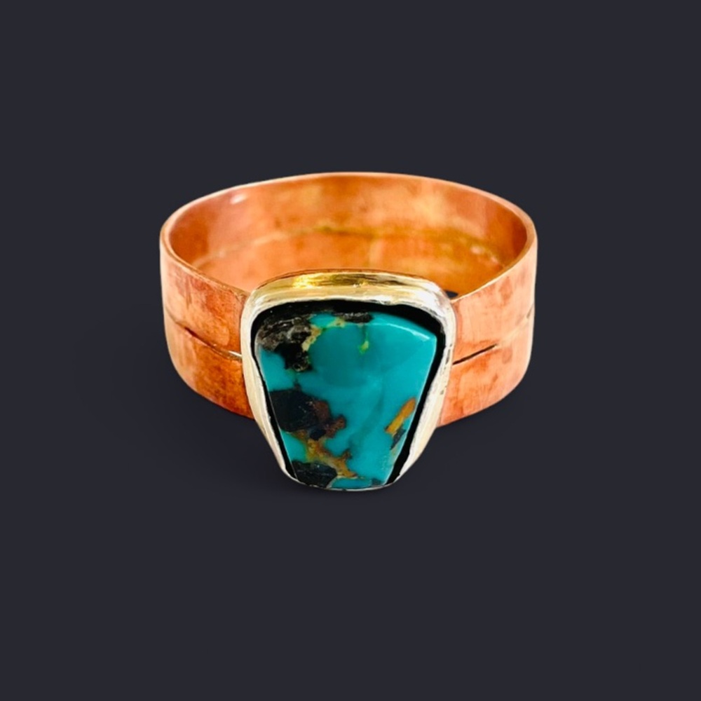 Small Petal Yungai Turquoise + Mixed Metal Rustic Ring (13.5)